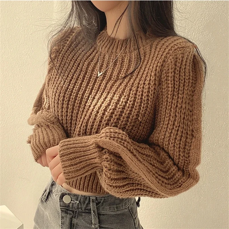 Loose Vintage Harajuku Lantern Long Sleeve Women Sweater Korean Autumn Winter Knitwear Soft Warm Tops Chic Solid Femme Sweater