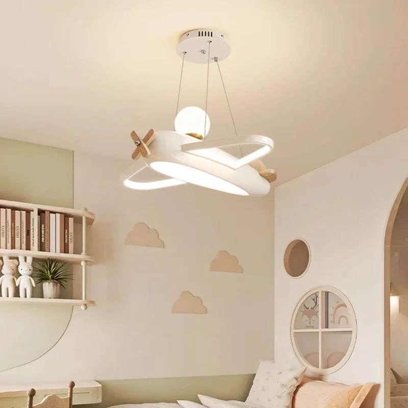 Nordic Aircraft Design Led Ceiling Chandelier Dimmable for Nursery Children\'s Room Lamp Home Decor Glass Ball Hanging Luminaires