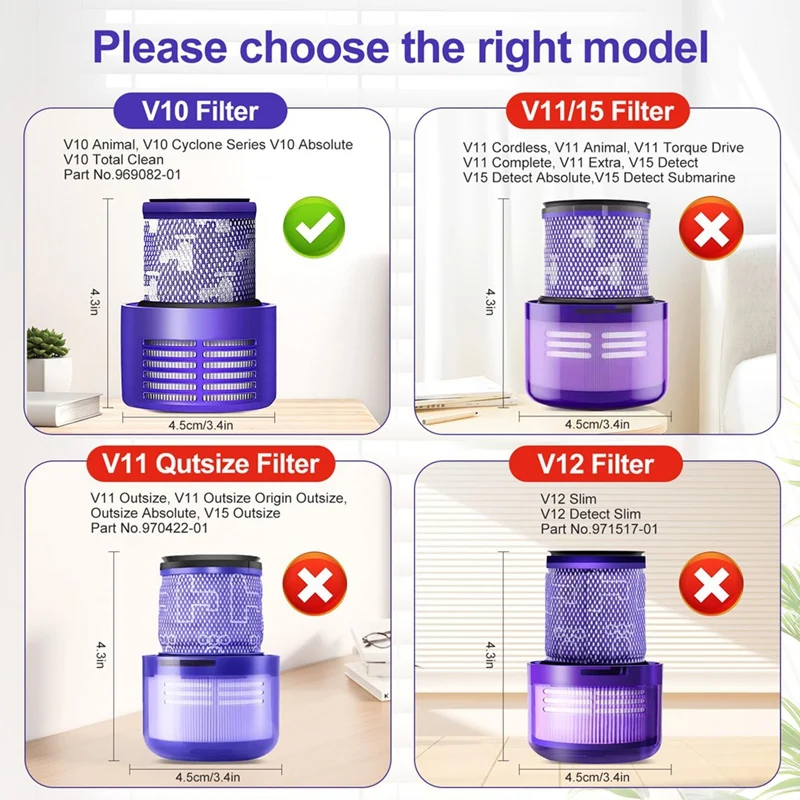 جزء فلتر V10 متوافق مع سلسلة Dyson V10 Cyclone، V10 Absolute، V10 Animal Filter 3 عبوات من المرشحات والفرشاة النظيفة