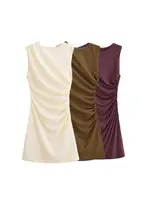 Minivestido drapeado para mujer, cuello redondo, sin mangas, cremallera trasera, vestidos femeninos, moda sexy