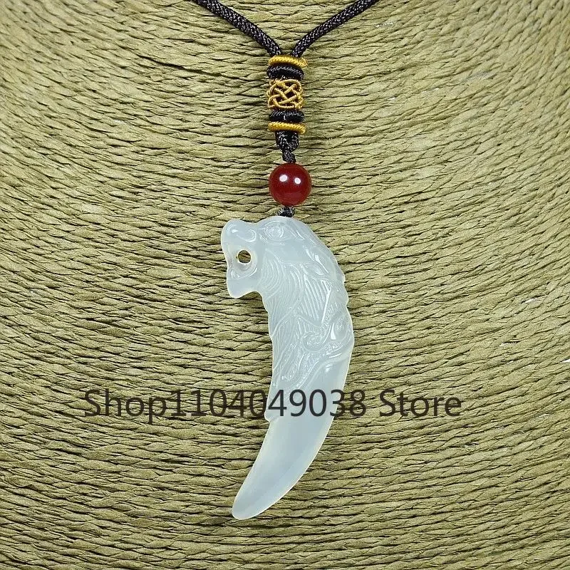 

Natural High Ice White Jade Marrow Agate Wolf Teeth Pendant for Men and Women Necklace Jade Pendant Pendant