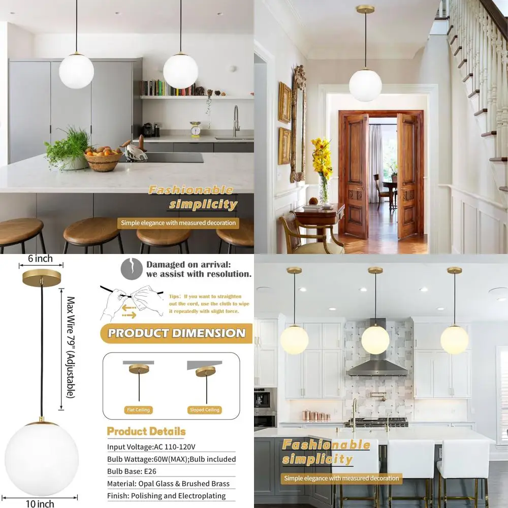 

Подвесной светильник-шар из матовой латуни с 10 золотыми элементами и плафоном из молочного стекла для столовой и спальни