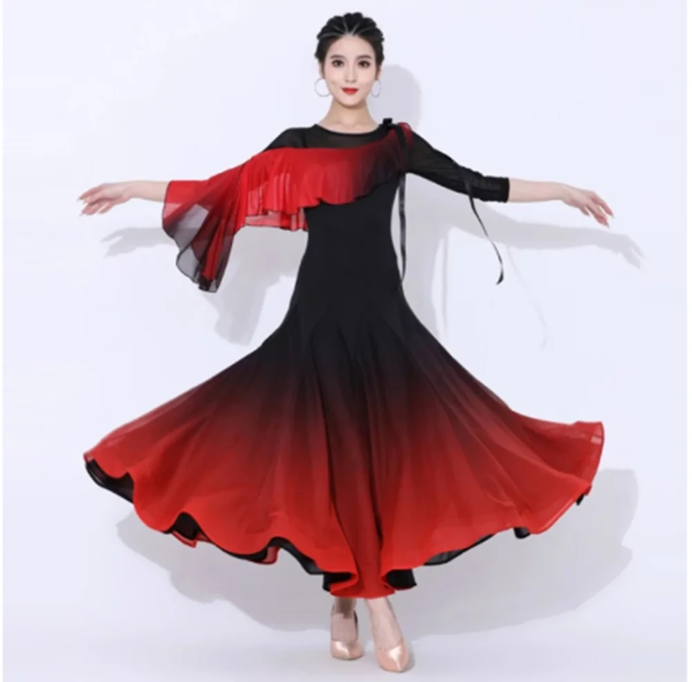 

Red Gradient Ballroom Dance Competition Dress Standard Dancing Clothes Tango Practice Wear Prom Waltz Dance Dresses