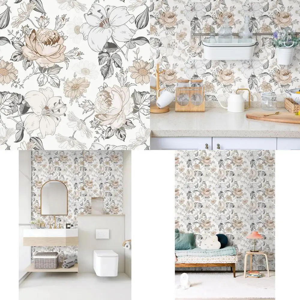 

Modern Floral Peel and Stick Wallpaper, 15.5x787, Self-Adhesive Vinyl, Removable for Bedroom Walls