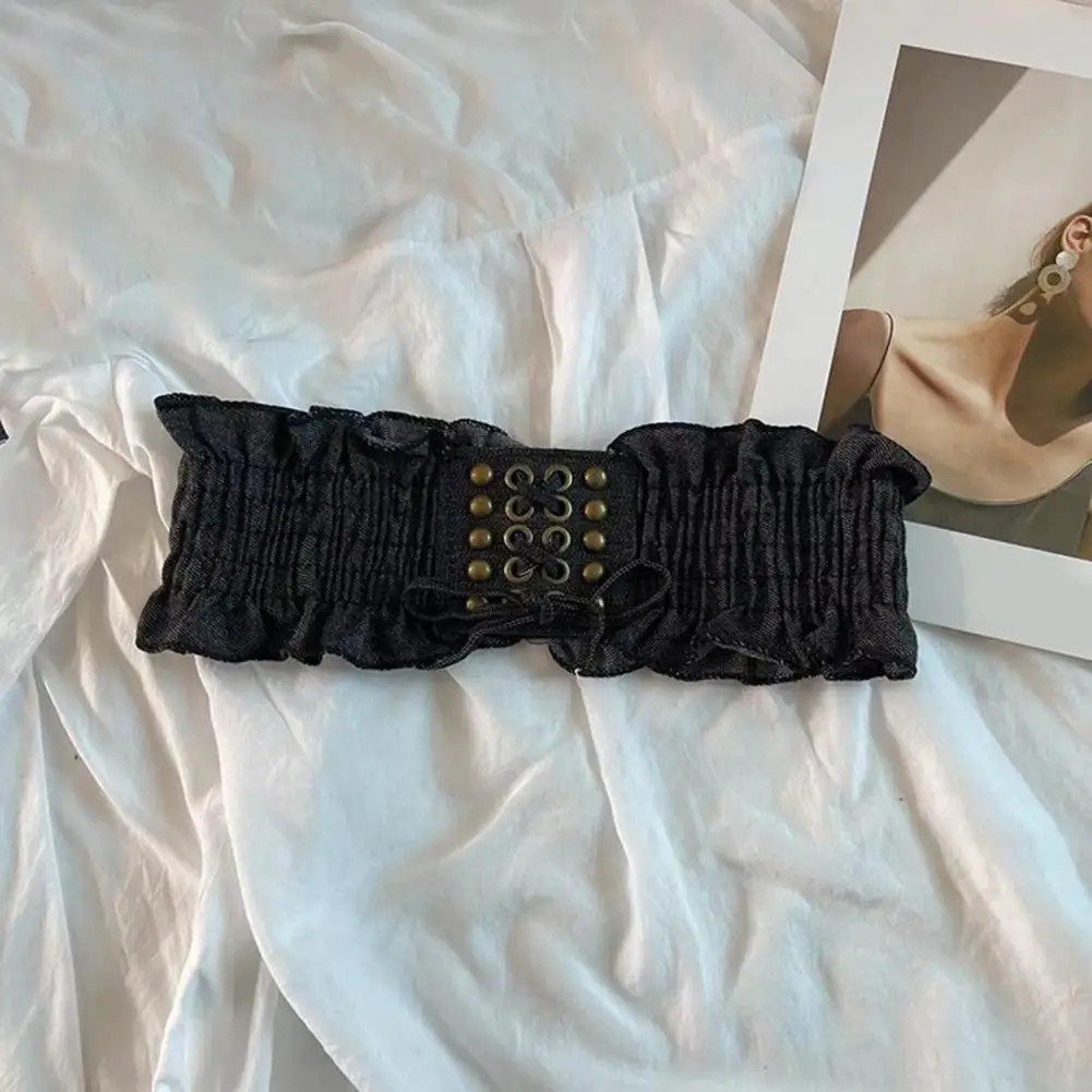 เข็มขัดเอวแบบกว้างสไตล์พังก์ เข็มขัดยีนส์ยืดหยุ่นสำหรับผู้หญิง เข็มขัดกระโปรงทรงคอร์เซ็ทแบบกว้าง ผ้าสไตล์เรโทร แมทช์ได้กับทุกชุด