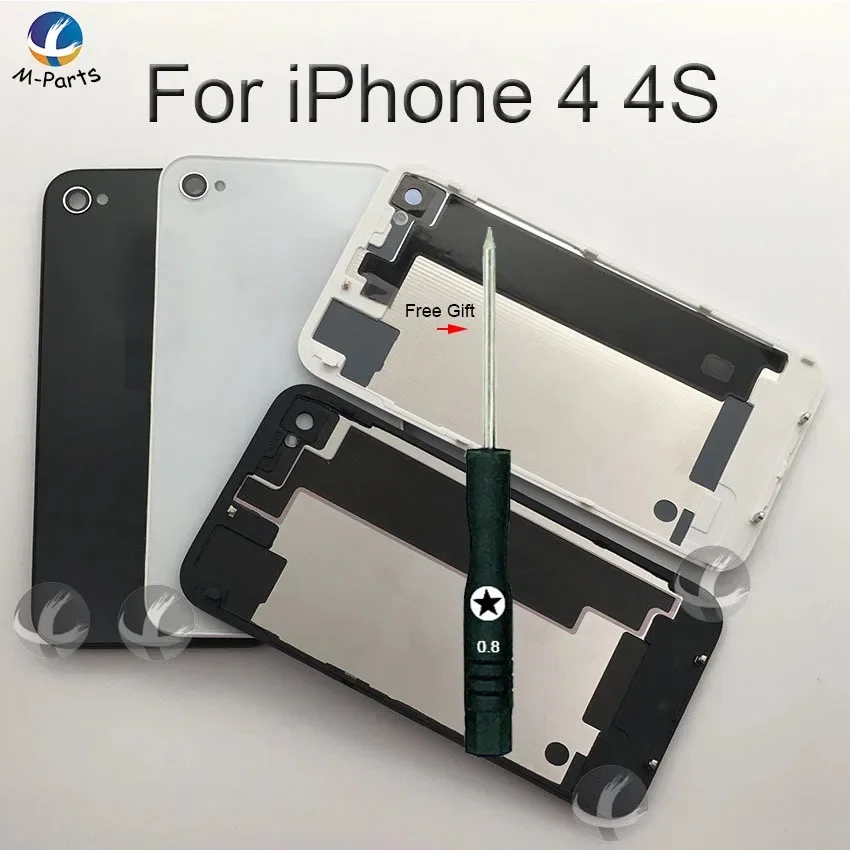 All New Back Glass Housing For iPhone 4 4S Rear Crystal Panel Plate Battery Cover Lid Door Housing Shell With Free Gift