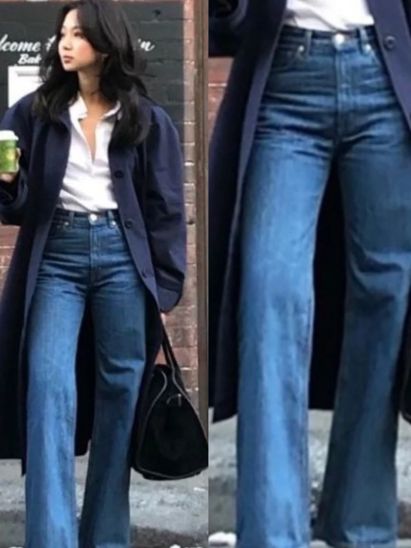 

Slimming Straight Leg Jeans Women's Loose Fit Casual High Waist Long Pants Korean Style R24 Denim Trousers Fashionable