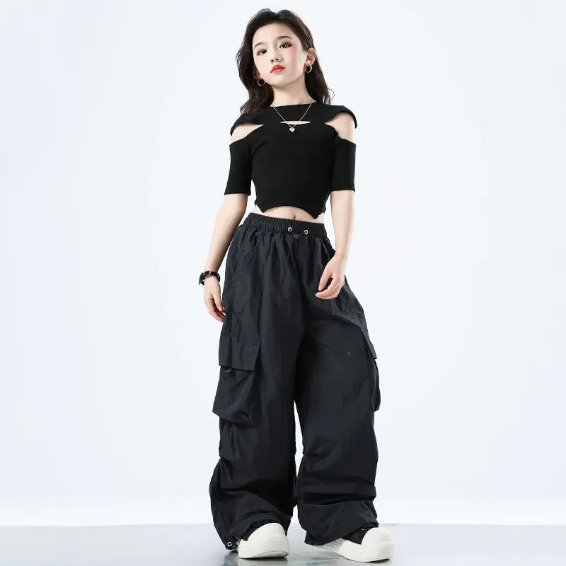 Hip Hop Kleidung Kinder Crop Top Street Dance Cargo Hosen Mädchen K-pop Streetwear Kinder Jazz Kostüme Bühne Tanzen kleidung Set