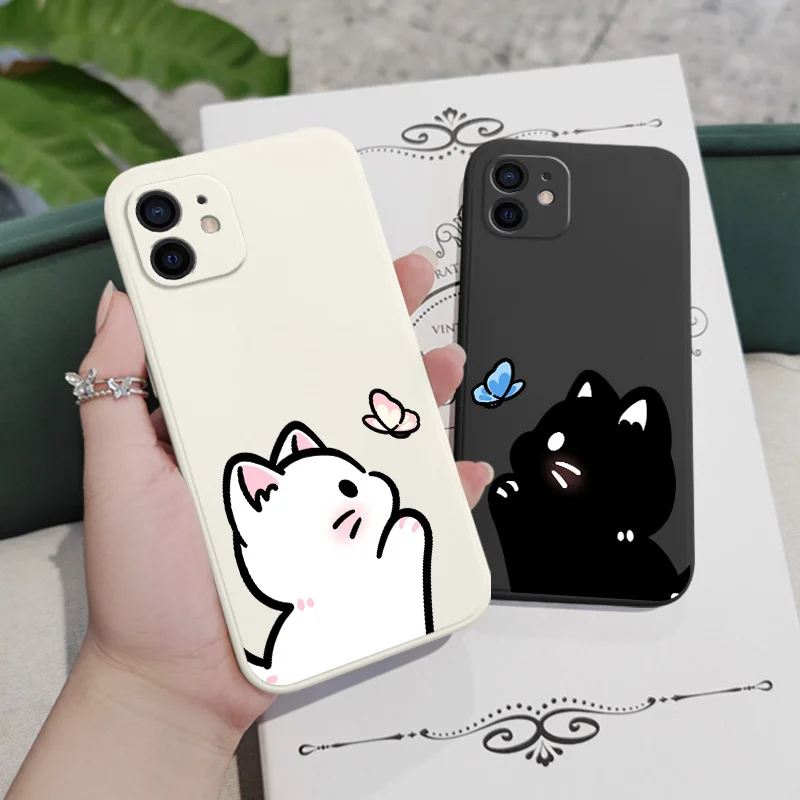 เคสโทรศัพท์ลายแมวหวานฝัน สำหรับ iPhone 12 11 X XR XS 8 7 SE2 Plus Pro Max Mini  วัสดุซิลิโคนเหลว