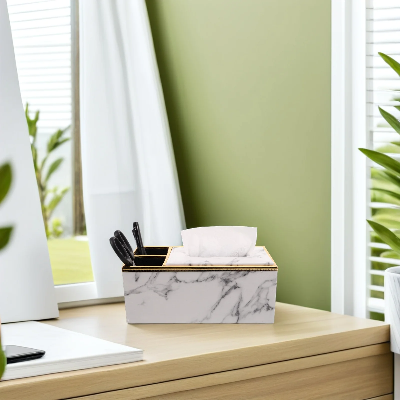 

2Pcs PU Tissue Box Organizer Modern Decorative Storage Rectangle Case Marbling Style 9.4 X 5.1 X 3.7 Multifunctional