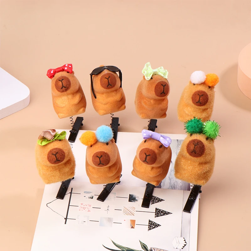 5Pcs Funny 3D Capybara Hair Clips Fashion Cartoon Plush Hairpin Duckbill Clip For Festival Party Hair Accessories