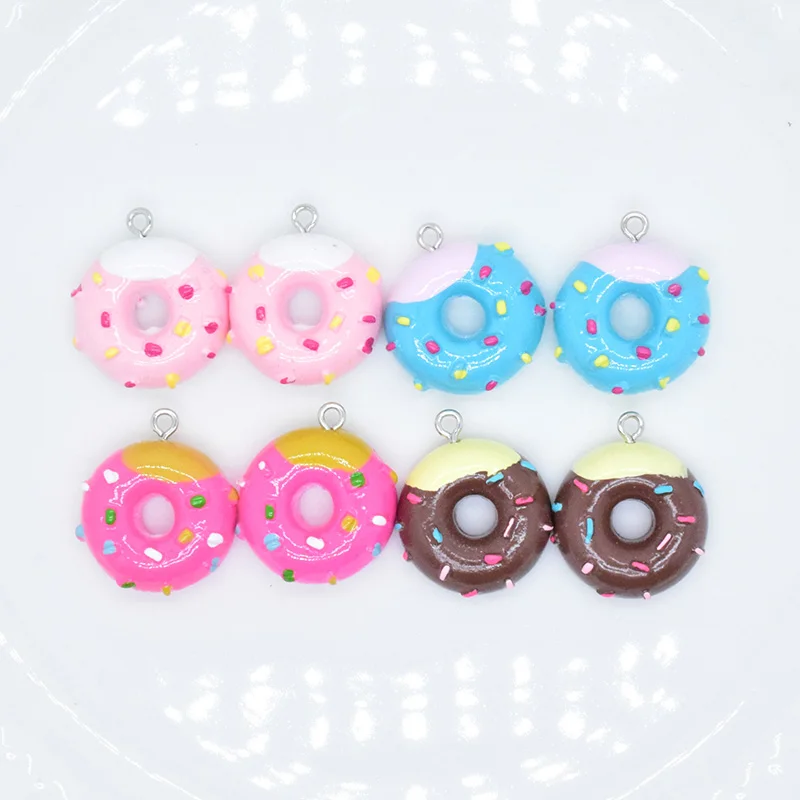 10pcs Colorful Hollow Donut Resin Earring Charms Cute Food Pendant For Keychain Making Supplies Mini Crafts Diy Jewelry W36