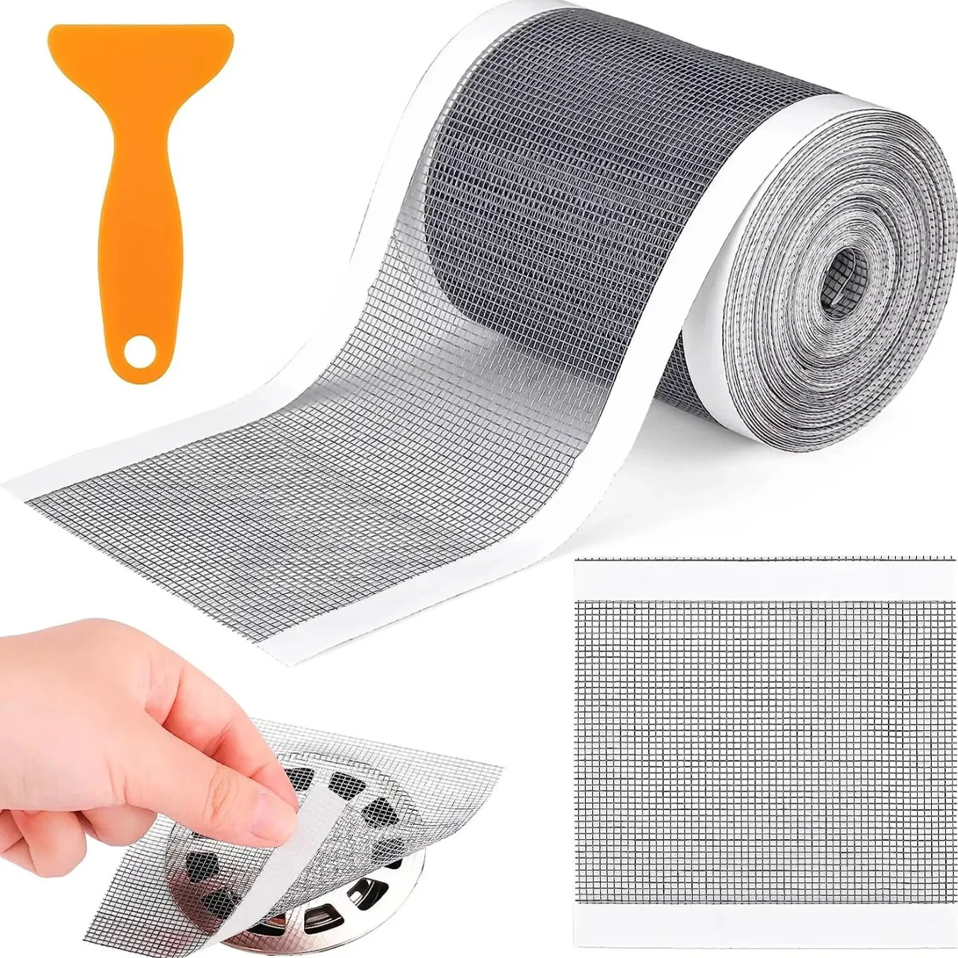 

7cm Self-Adhesive Shower Drain Hair Catcher Disposable Mesh Floor Drain Stickers Cut-to-Fit Sink Strainer Filter Anti-Clog