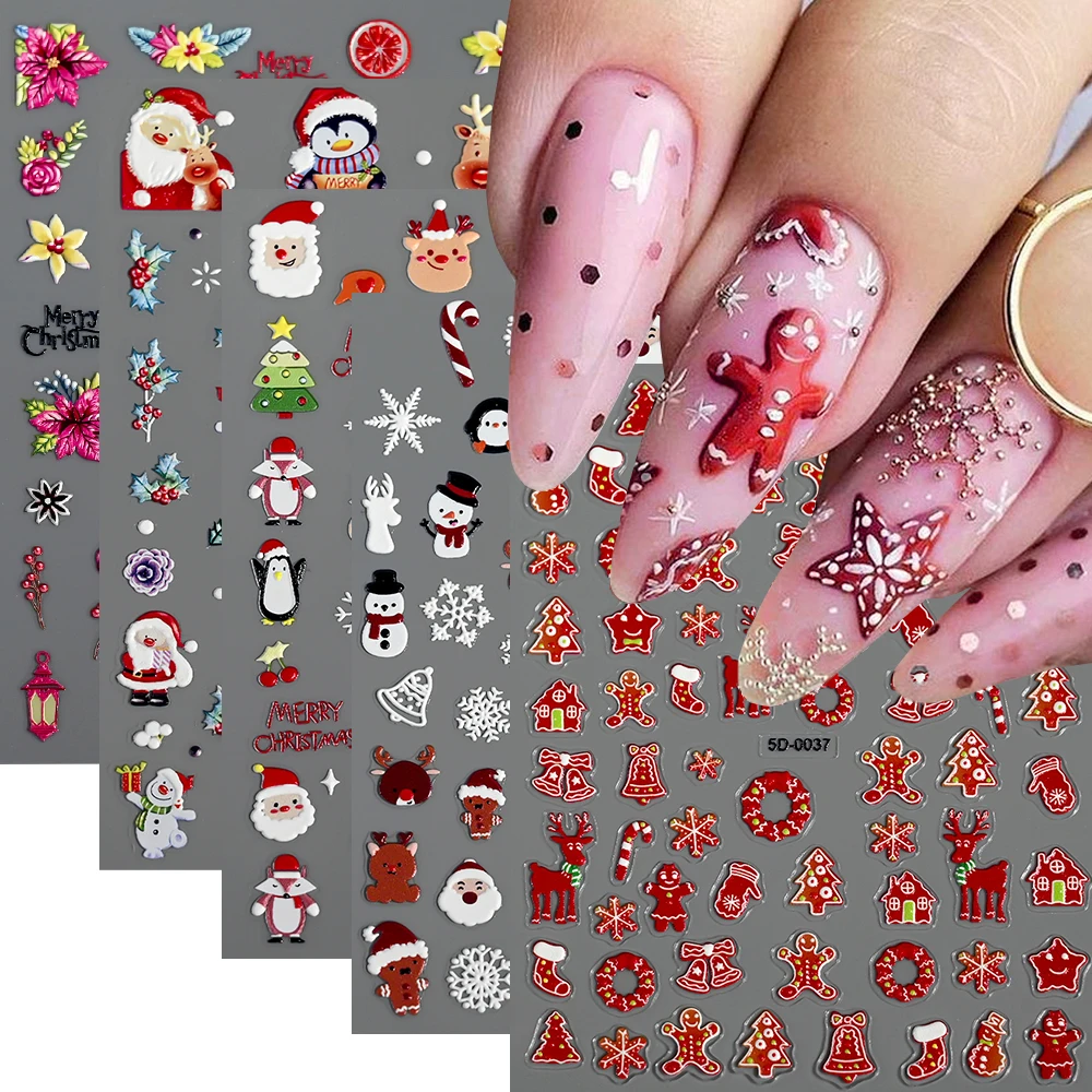 

1Pcs 2025 New Christmas Nail Sticker Cartoon Santa Claus Gingerbread Man Xmas Nail Decals DlY Snowflake Christmas Elk Nail Decal