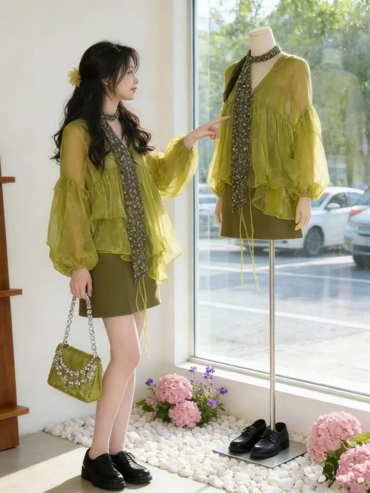 

2026 Spring Fairy Two Piece Set Elegant Slim Top High Waist Skirt Casual Fresh Vacation Matching Outfit For Women