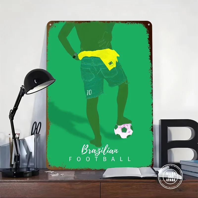 Brazilian Football Tribute 3D Texture Metal Poster Customized Wall Art Tin Sign Gift for Mancave Room Decorating Interior Decor