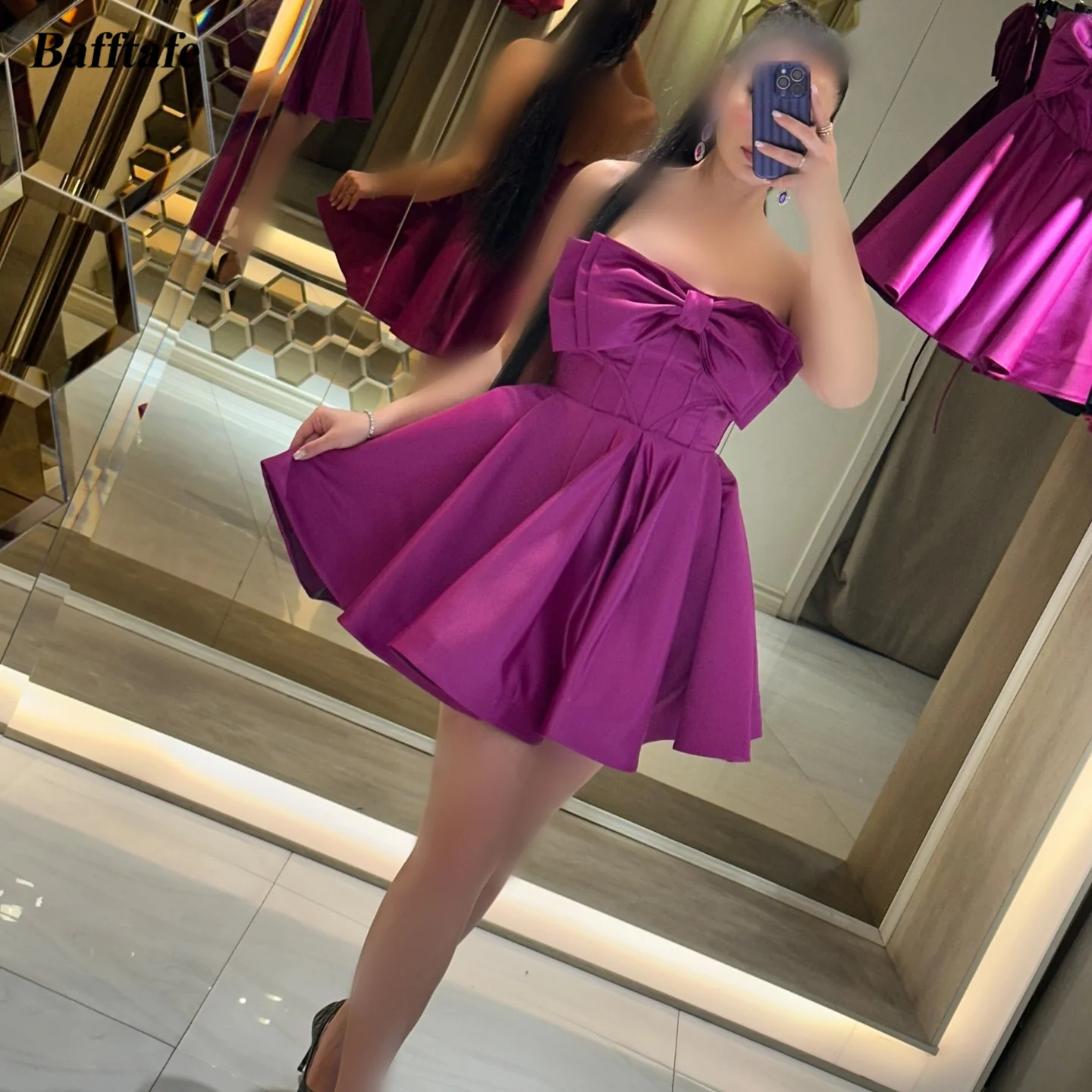 

Bafftafe Above Knee Mini Homecoming Gowns A Line Prom Dresses Bow Corset Back Cocktail Party Gowns Women Short Dress Customized