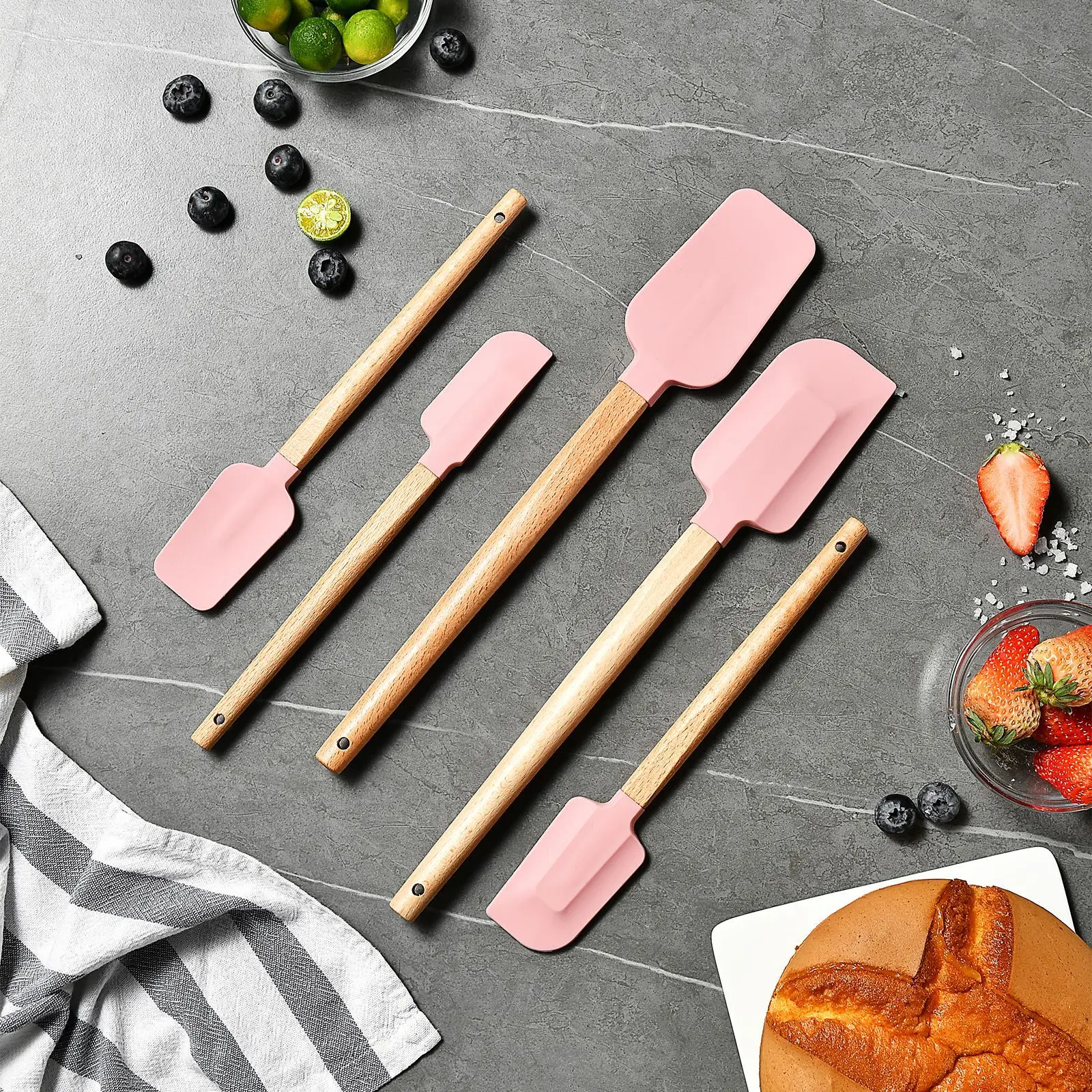 Silicone Scraper Scraper, Home Baking Wooden Handle Scraper, Cake Scraper, Cream Small Spatula Set