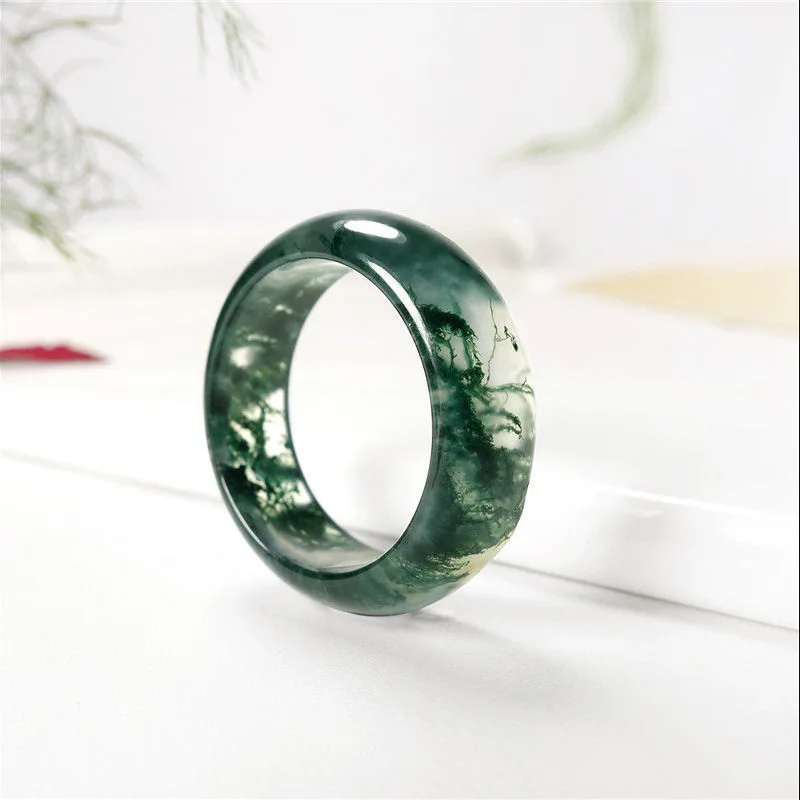 Natural Water Plants Agate Ring Ice-like Floating Flowers Chalcedony Tail Ring Vintage Boutique Agate Moss Ring for Men and Wome