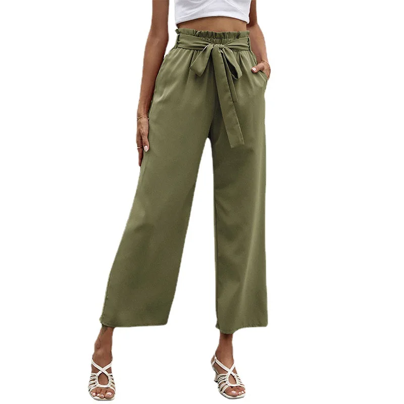 2023 Neuankömmling Damen weites Bein hoch taillierte kurze Hose mit Gürtel weibliche Mode elegante lose Flare Knöchel hose Capri hose