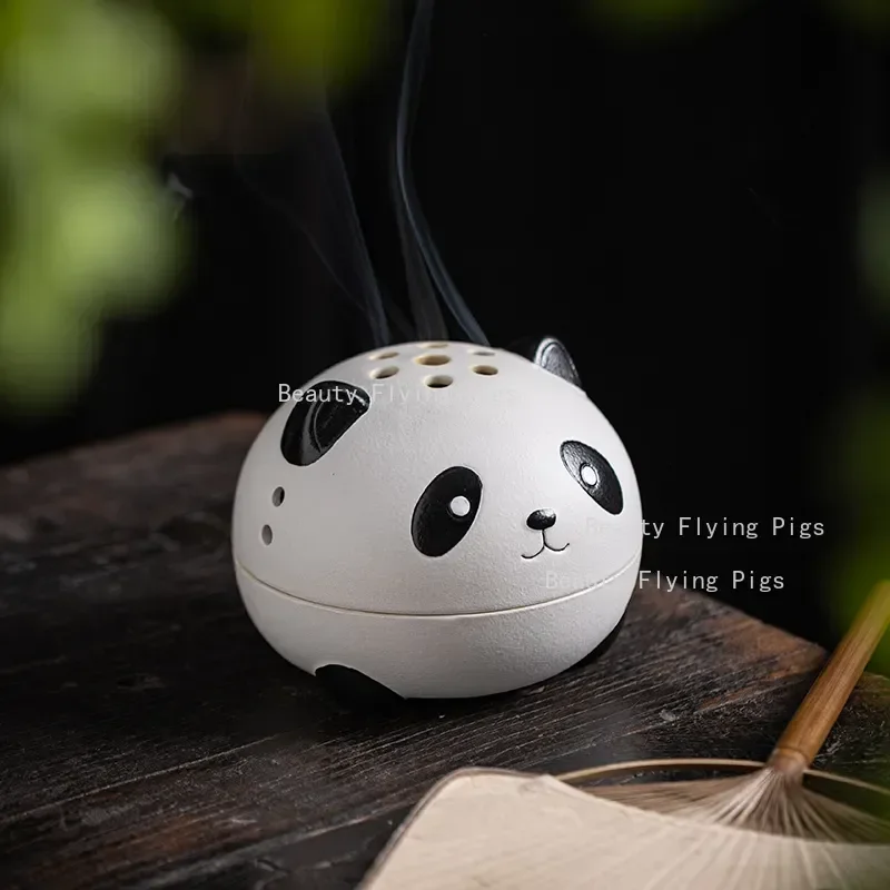 Quemador de incienso de cerámica con forma de Panda, quemador de incienso portátil para oficina, soporte para espirales antimosquitos de estilo chino, artículos de primera necesidad para el hogar, 1 ud.