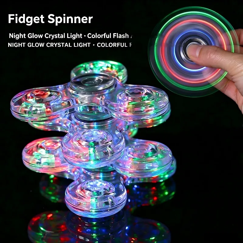 1/3 Pcs LED Flash Gyroscope Decompression Transparent Crystal Fingertip Gyroscope Decompression Rotating Three Leaf Gyroscope