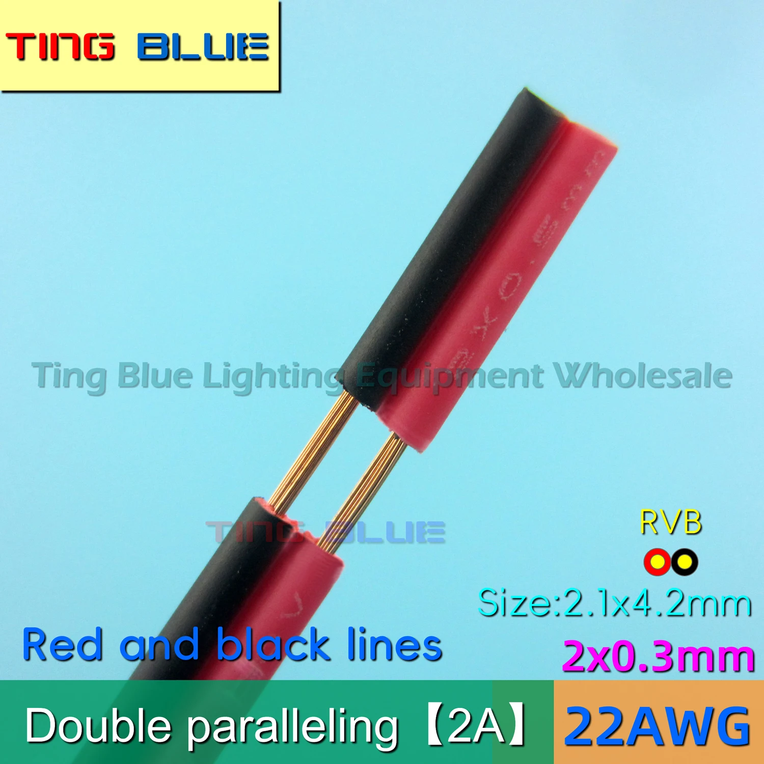 2x0.5mm flat twin-core cable LED red and black cable Double parallel RVB cable Advertising light box cable 2P cable 100m