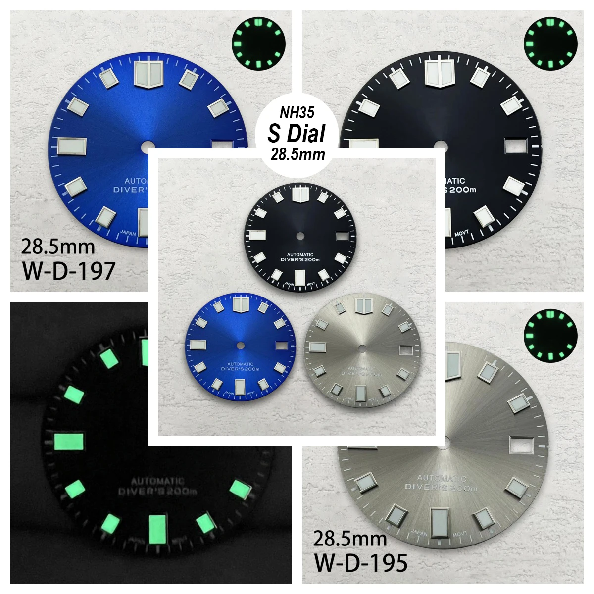 

28.5mm S Logo Sunray Dial Fit NH35/NH36/4R/7S Movement Green Luminous Diving High-Quality Watch Modification Accessories