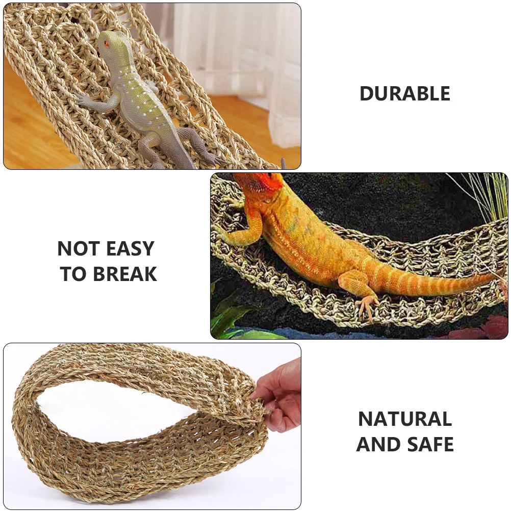 

1Pcs Lizard Hammock Natural Sea Grass Woven Mat for Reptile Resting Bed Bearded Dragon Gecko Comfortable Light Brown