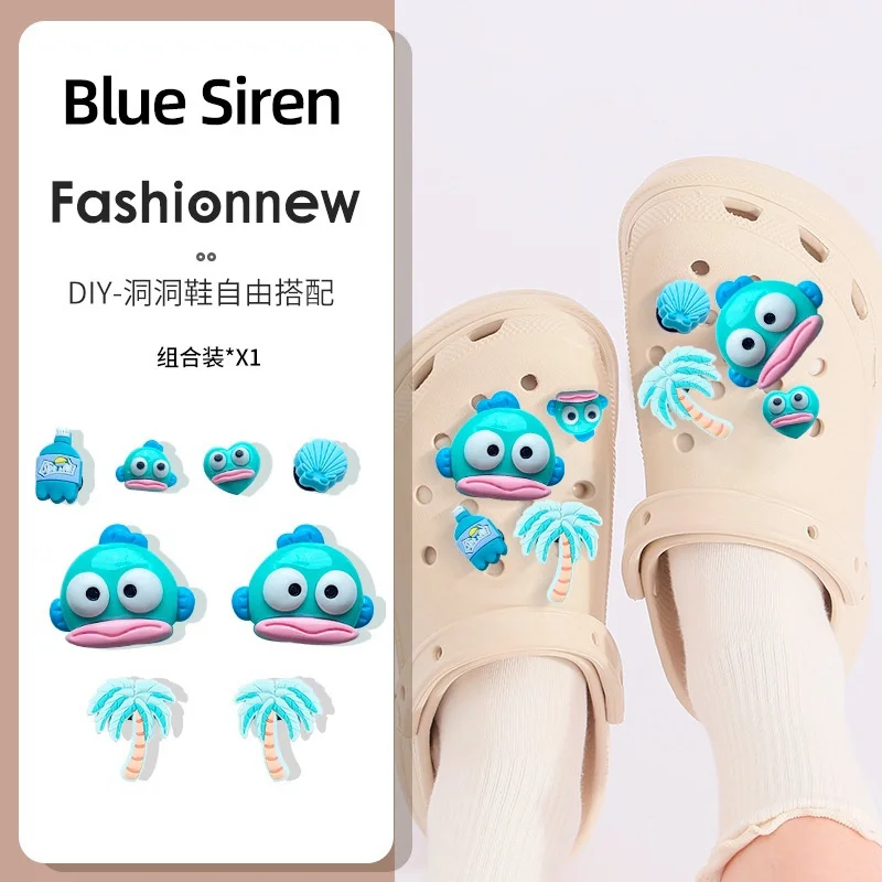 Miniso Blue Clown Fish Theme Sandal Charms Set Diy Abs Shoe Accessories For Clog Sandal Perfect Gift For Christmas Party