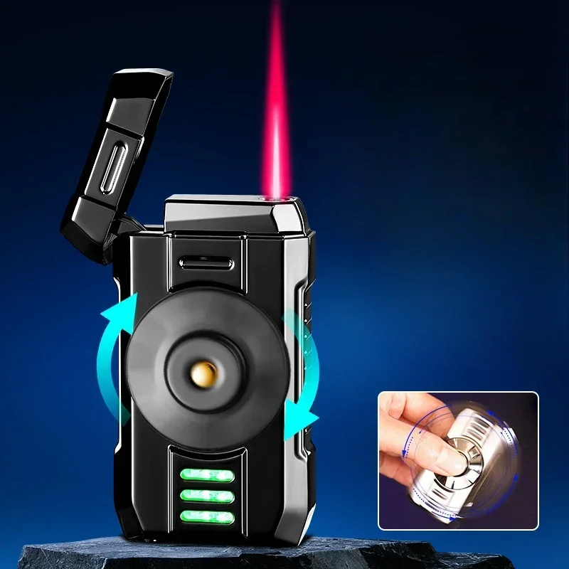 Windproof Metal Lighter Gyro Fingertip Gyro Straight Forward Red Flame Personalized Inflatable Cigarette Lighter for Men's Gift