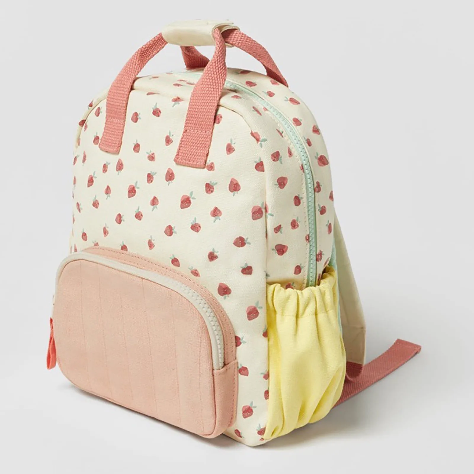 Cotton Canvas Dopamine Strawberry Print Color Blocking Cute Children\'s Backpack boy girl school backpack outing leisure bag