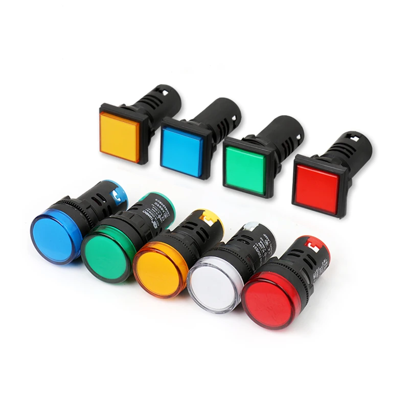 Square Signal Light Indicator Red Green Yellow Blue White 12V 24V 220V 380V Panel Mount 22MM LED High Brightness Indicator AD16