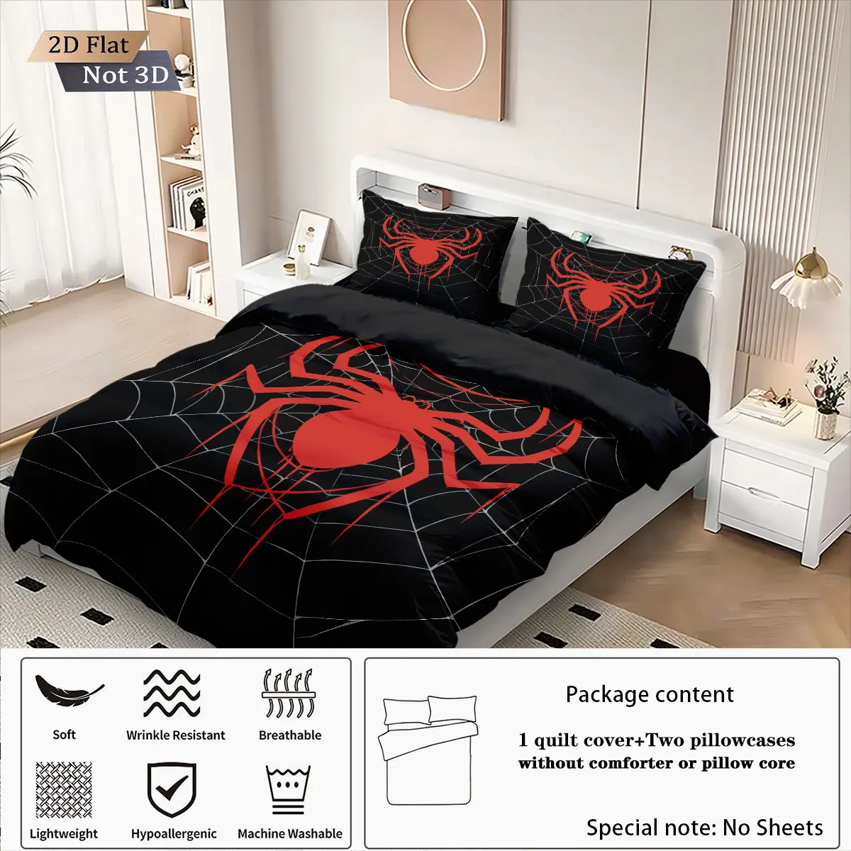 Spider Digital Duvet Cover Set with Pillowcases Novelty Queen King Size Comforter Full for Bedroom Decor & Home Textile Gift