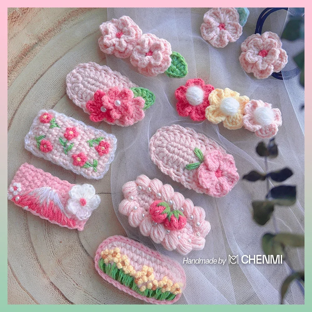 Cherry Pink Series Sweet Girl Cute Hand-crocheted Wool Hairpins Yellow Bangs BB Clip Hair Accessories