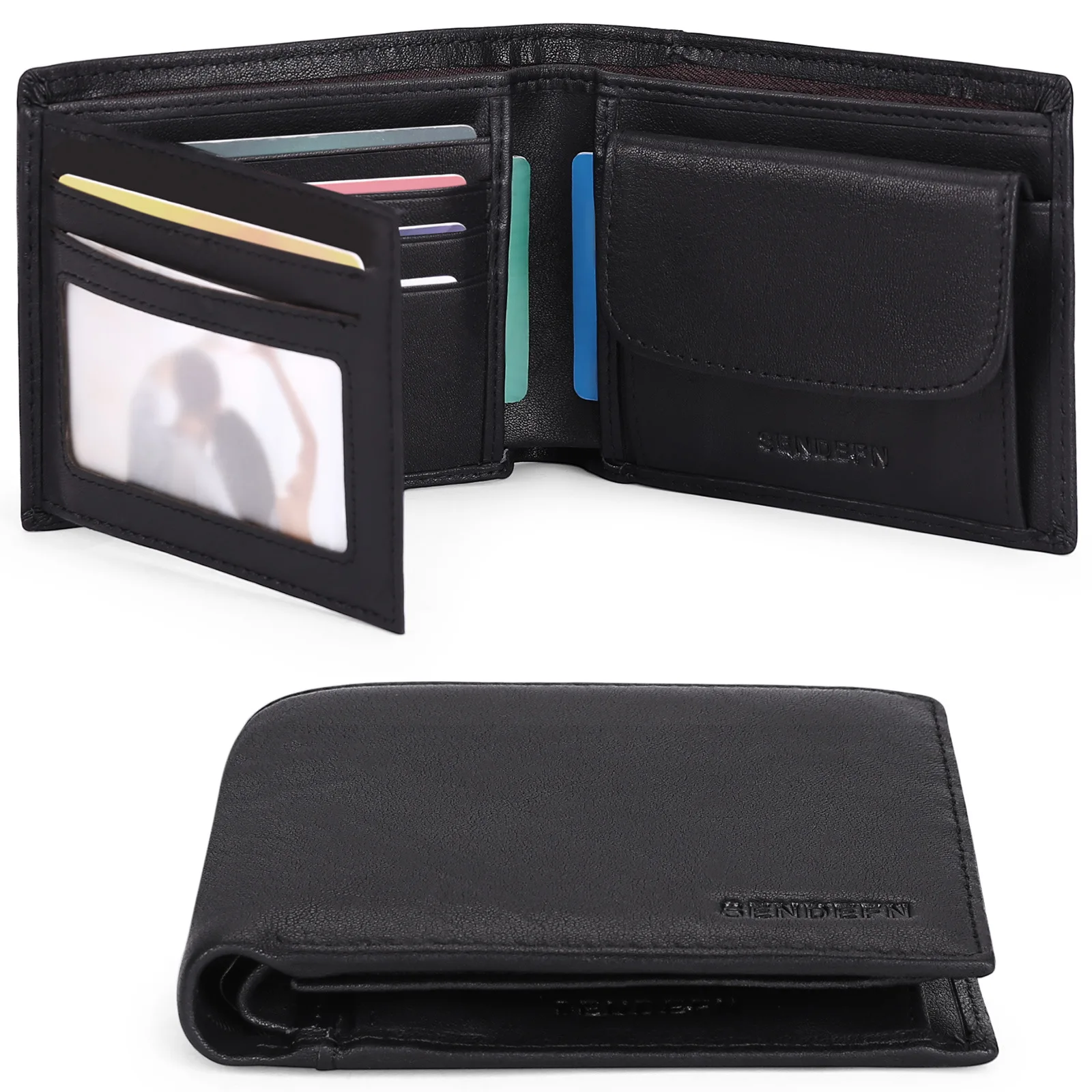 Bussiness Mens Leather Wallet with Coin Pocket RFID Blocking Leather Wallet with Coin Pouch