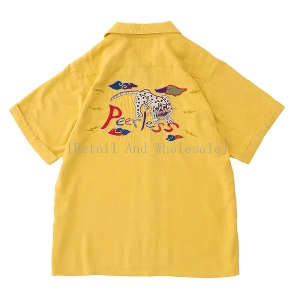 

[Retail And Wholesale]VISVIM WMV 19SS IRVING SHIRT Leopard embroidered shirt summer cotton and linen tooling short sleeves