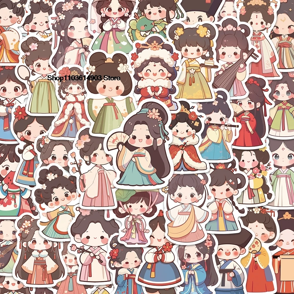 50PCS Cute cartoon Chinese style costume character room decoration stickers pegatinas de pared impermeable wall art cozinha