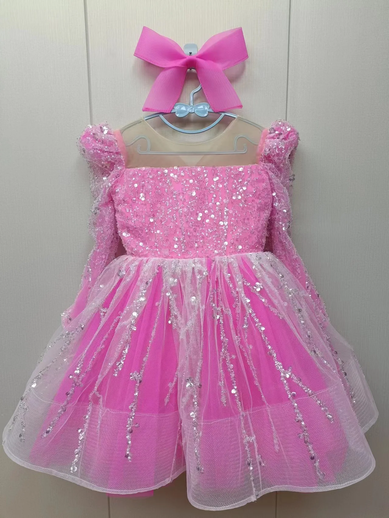 فتاة أنيقة الترتر فستان بأكمام طويلة فتاة كرنفال أداء فستان 3-10 سنة فتاة كرنفال فستان الحفلات المسائية