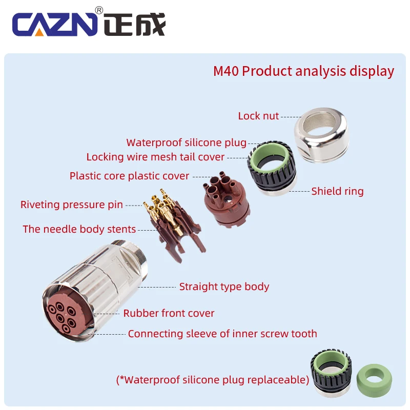 M40 Metal Circular Plug Female 6 8 Pin Straight Full Shielded IP67 for Heavy Equipment & Industrial Automation