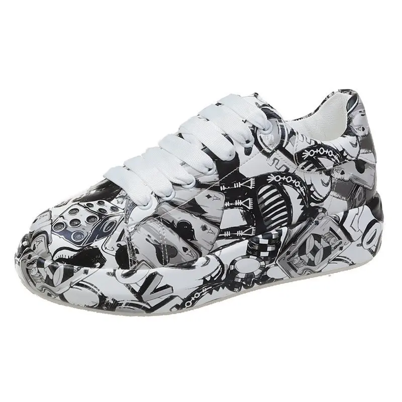

Women's platform sneakers Boost women's sneakers New hand-painted graffiti white women's shoes outdoor casual shoes plus size