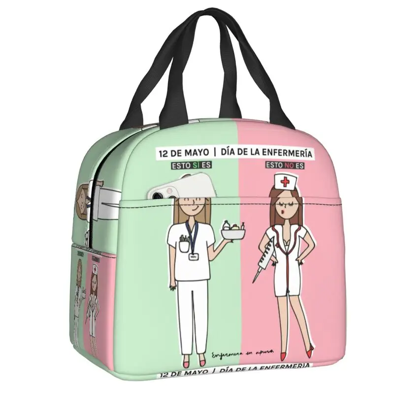 Enfermera En Apuros Cartoon Doctor Nurse Lunch Bag Cooler Warm Insulated Lunch Box for Kids School Work Food Picnic Tote Bags