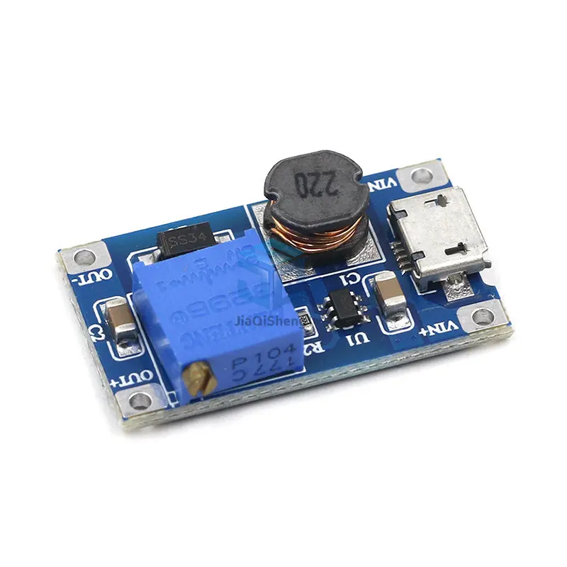 MT3608 DC-DC Adjustable Boost Module 2A Boost Plate Step Up Module with MICRO USB 2V-24V to 5V 9V 12V 28V