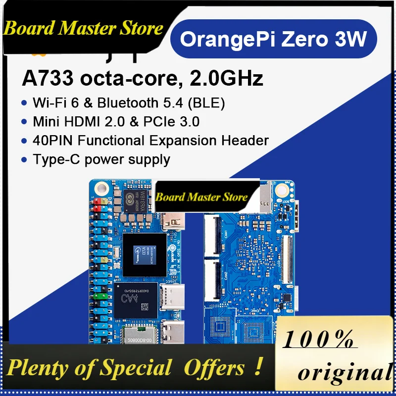 BoMaSOrange Pi Zero 3W + Fan Development Board 6GB LPDDR5 Allwinner A733 Chip 3Tops NPU Wi-Fi6.0+BT5.4 OrangePi Single Board Com