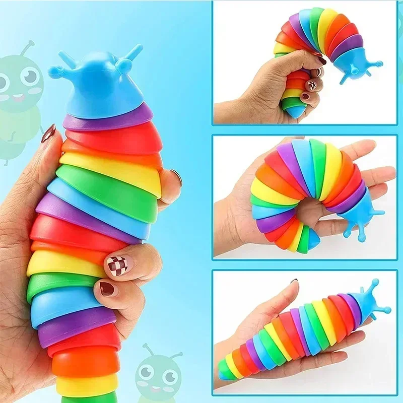 * Brinquedo fidget slug para crianças 18cm 3d colorido sensorial slug alivia diversão descompressão para criativo torção caterpillar brinquedos fidget