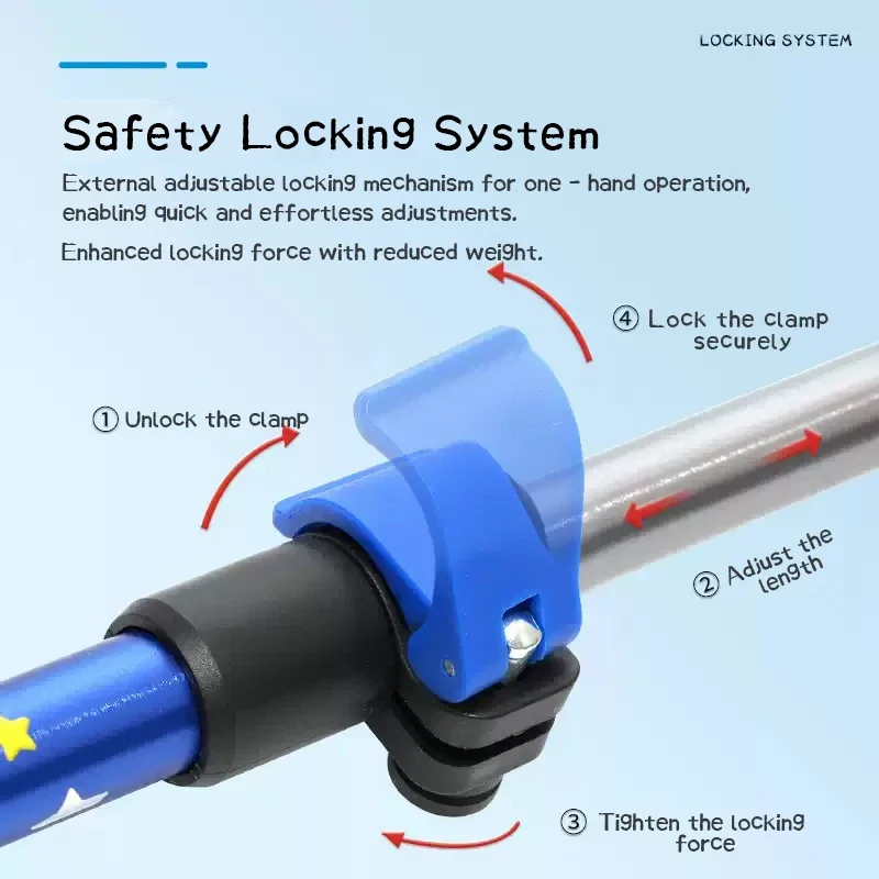مع قفل خارجي خفيف للغاية من سبائك الألومنيوم بثلاثة أقسام تلسكوبية قابلة للتعديل في الهواء الطلق عصي المشي لمسافات طويلة للأطفال #2