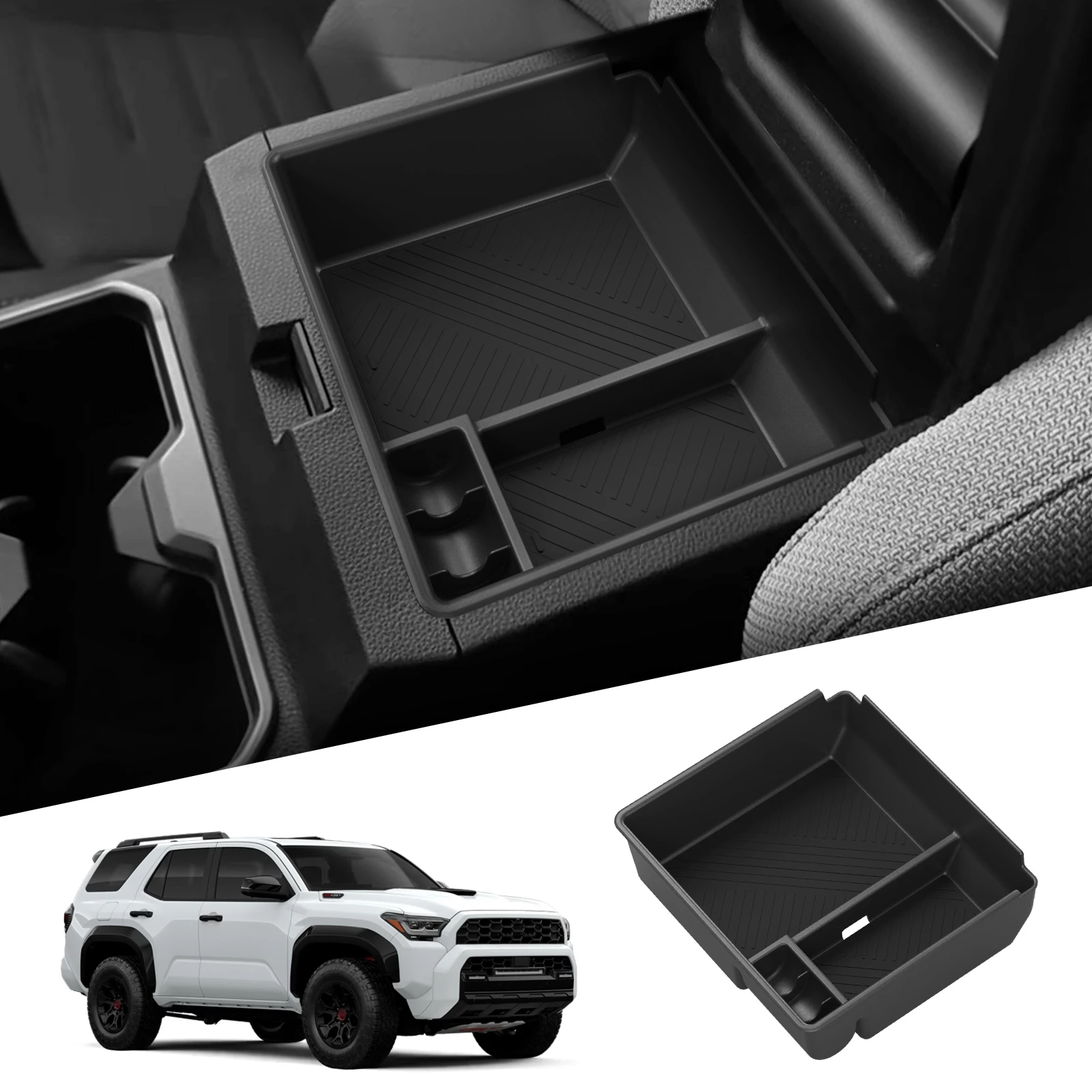 

ZUNDUO для Toyota 4Runner 2025, подлокотник для центральной консоли, ящик для хранения, автомобильный поднос, органайзеры из АБС-пластика, аксессуары для интерьера, черный цвет