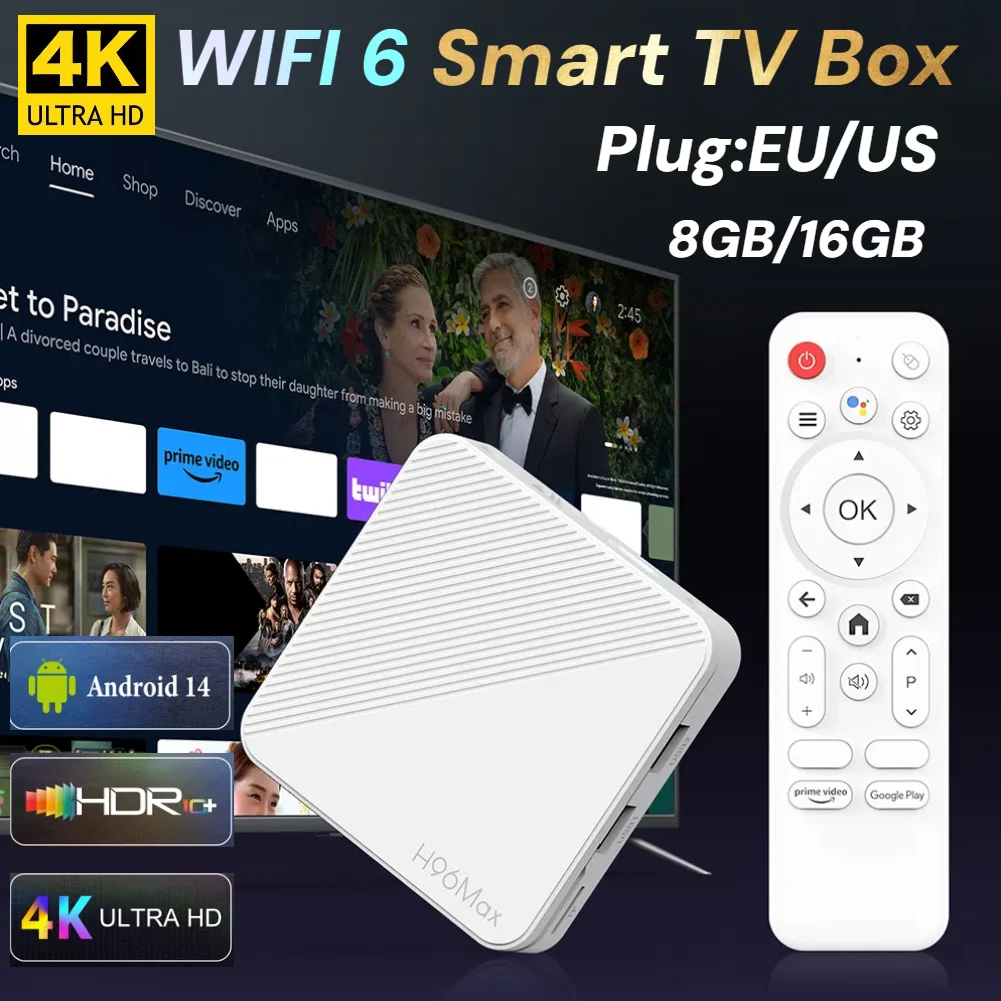 Smart TV Box 4K 2GB RAM 8GB/16GB ROM Set Top Box Android 14.0 WiFi BT H313 HD Media Player Video Set Top TV Box