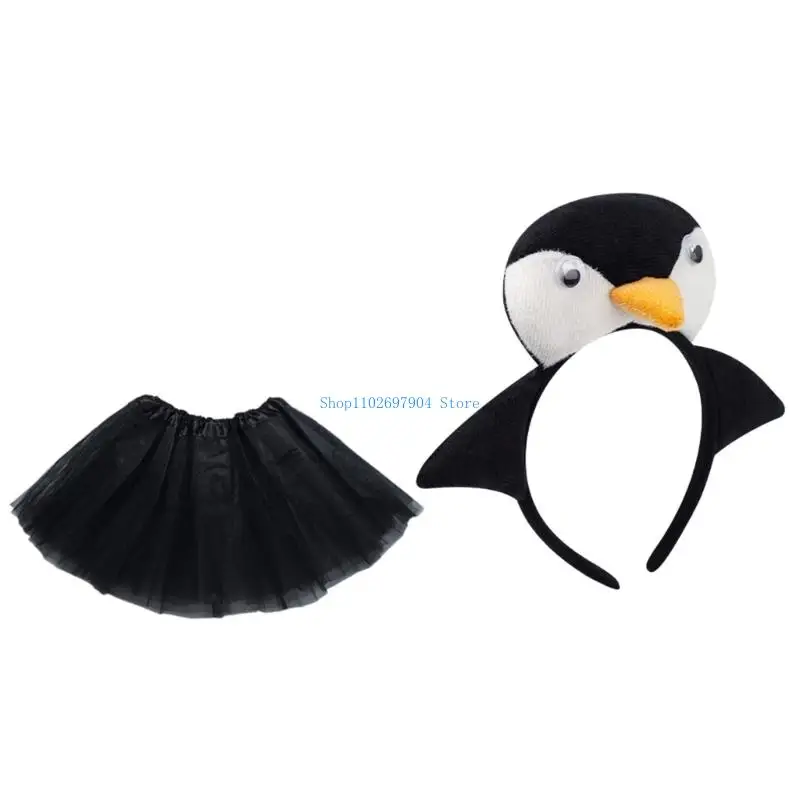 N7YF Penguins Ears Banda da cabeça Tutu Penguins Acessórios figurinos Definir traje cosplay animais para decorações