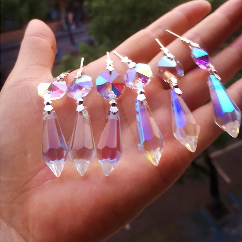 Najwyższa jakość 4 sztuk/partia 38MM K9 AAA Rainbow kolor kryształ Faceted żyrandol wisiorki darmowe pierścienie wiszące Diy Suncatcher dekoracji